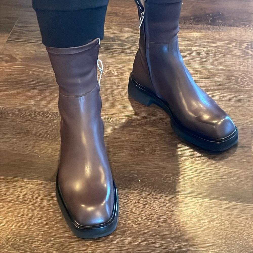 🔺New Liberty stretch leather square toe Boots red brown truffle